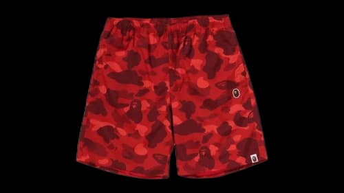 BAPE Color Camo Ape Head One Point Beach Shorts Red