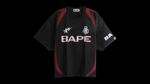 BAPE Heavy Wash Hand Draw Football Multi Logo Relaxed Fit Tee Black