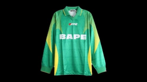 BAPE Ape Flame Monogram Jacquard Logo Relaxed Fit Football Jersey Tee Green
