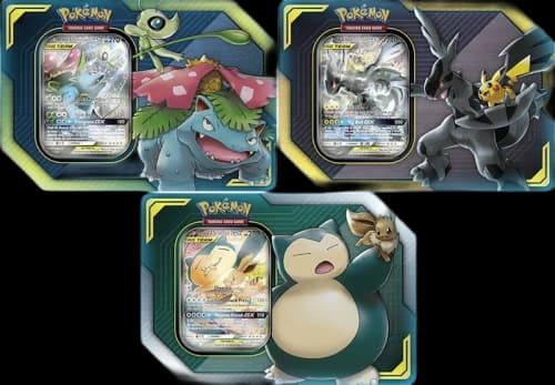 2019 Pokemon TCG TAG TEAM Tins Pikachu & Zekrom GX/Eevee & Snorlax GX/Celebi & Venusaur GX Lot