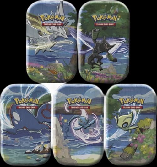 Pokémon GCC Spada e Scudo Destino Splendente Mini Tin da Collezione Celebi/Kyogre/Manaphy/Reshiram/Zarude (ITA) 5x Lot