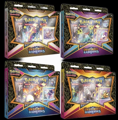 Pokémon JCC Épée et Bouclier Destinées Radieuses Collection Folle Aventure Avec Pin's Polthégeist/Sapereau/M. Glaquette De Galar/Dedenne (FRA) 4x Lot