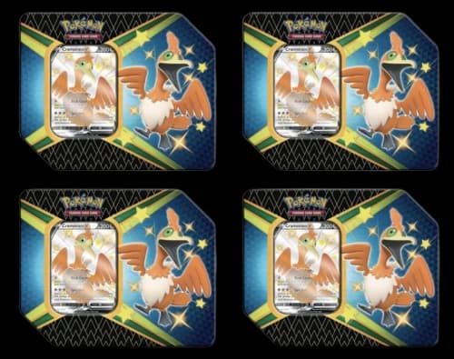Pokémon TCG Sword & Shield Shining Fates Cramorant V Tin 4x Lot (UK Version 5 Booster Packs)