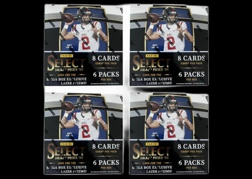 2022 Panini Select Draft Picks Collegiate Football Mega Box (Purple Lazer Prizms) 4x Lot