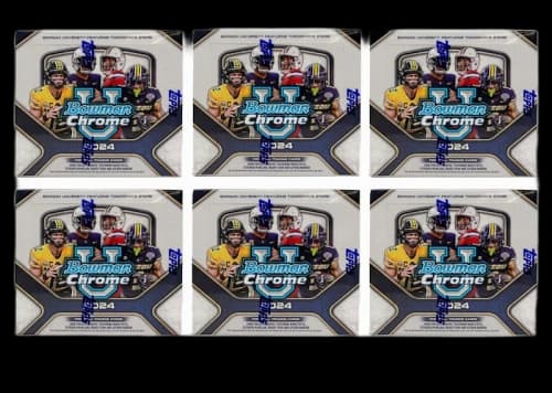 2024 Bowman Chrome University Football Jumbo Hobby Box 6x Lot
