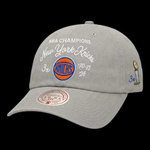 Mitchell & Ness New York Knicks Three-Time NBA Finals Champions Script Adjustable Dad Hat 'Gray'