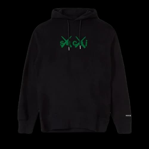Sacai x KAWS Flock Print Hoodie 'Black/Green'