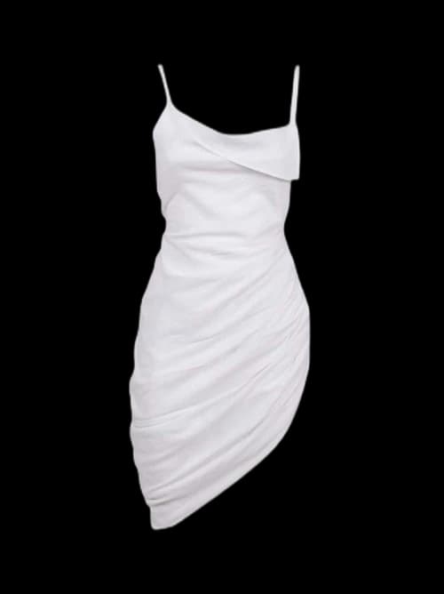 Jacquemus Saudade Asymmetric Draped Mini Dress White