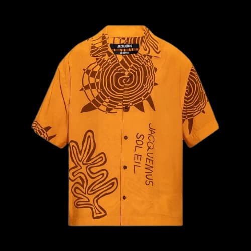 Jacquemus La Chemise Jean Summer Sketch Bowling Shirt Print Orange Arty Sun