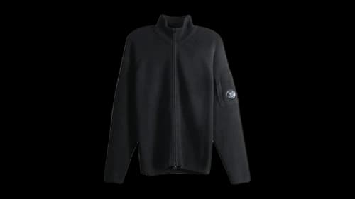 C.P. Company Waffle Knit Cotton Zip Lens Cardigan Black