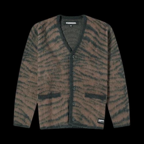Neighborhood Tiger Pattern Mohair Cardigan 'Green'