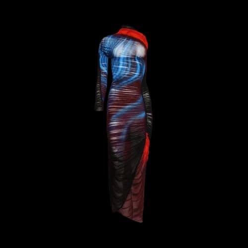 Mugler Asymmetric Sheer Dress 'Blue/Red Flowers'