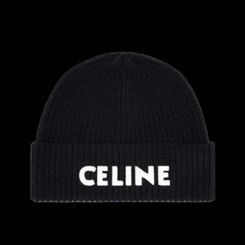 Celine Embroidered Knit Wool Beanie Black