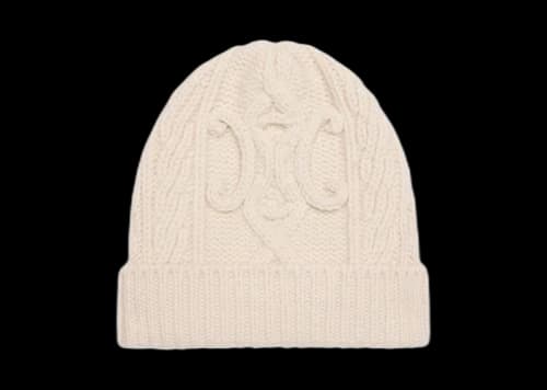 Celine Triomphe Aran Cashmere and Wool Beanie Off White