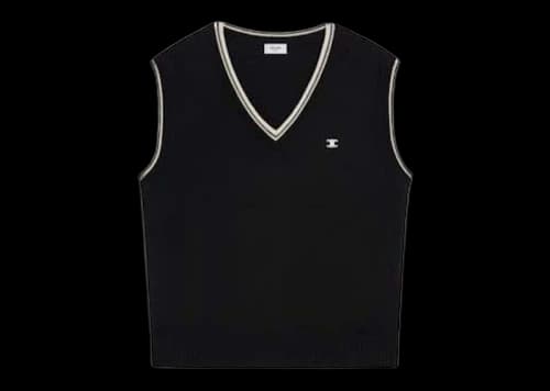 Celine Triomphe V-Neck Wool Sweater Vest Black