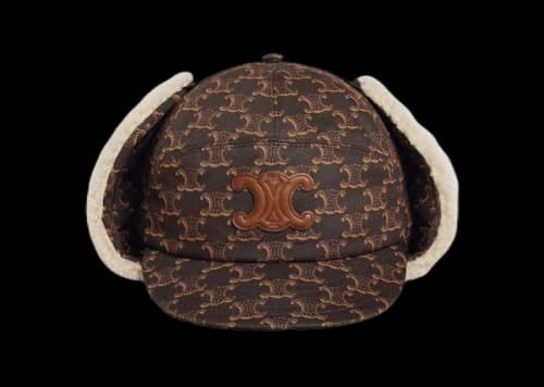 Celine Chapka Hat with Triomphe Patch in Triomphe Monogram Cotton Brown