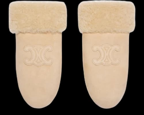 Celine Shearling Triomphe Mittens Vanilla