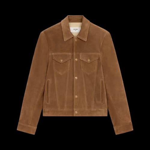 CELINE Suede Trucker Jacker 'Cigar'