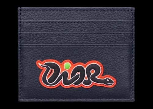 Dior x KAWS Card Holder Navy Blue Grained Calfskin