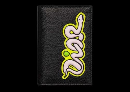 Dior x KAWS Vertical Bifold Card Holder Black Grained Calfskin