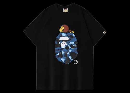 BAPE A Bathing Ape Color Camo Milo On Big Ape Tee Black/Navy