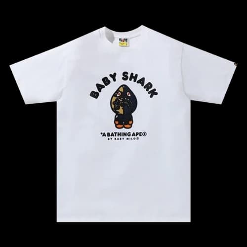 BAPE Baby Milo Shark College Tee 'White/Navy'