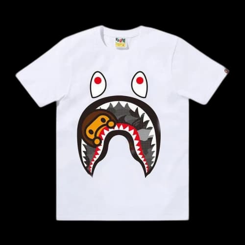 BAPE Grid Camo Milo Shark Tee 'White/Black'