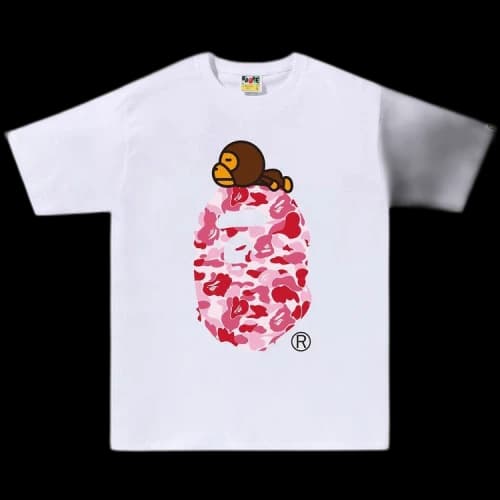 BAPE ABC Camo Milo On Big Ape Tee 'White/Pink'