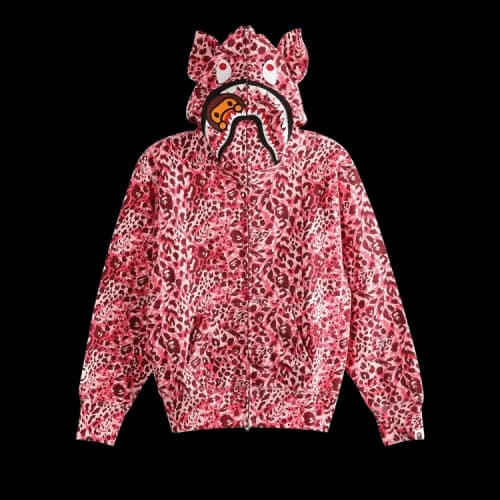 BAPE Wild Leopard Pattern Milo Shark Full Zip Hoodie 'Pink'