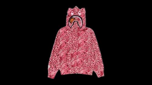 BAPE Wild Leopard Pattern Milo Shark Full Zip Hoodie Pink