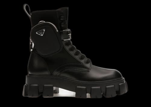 Prada Monolith 60mm Pouch Ankle Boots Black Brushed Leather And Nylon