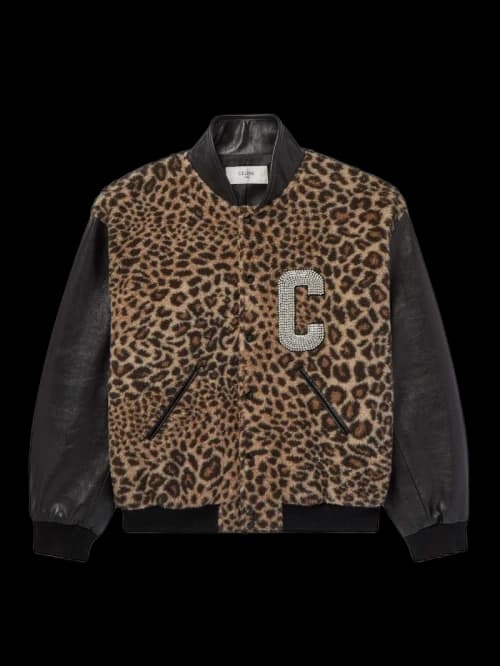 Celine Crystal-Embellished Leopard-Print Bomber Jacket Brown