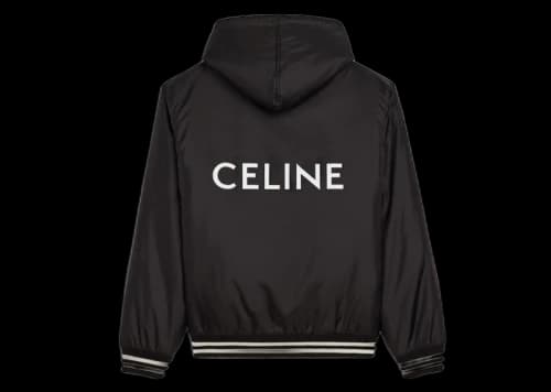 Celine Varsity-Style Jacket In Light Nylon With Hood Black