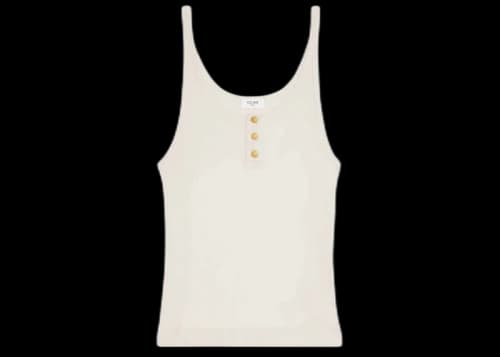 Celine Buttoned Tank Top in Ribbed Silk Jersey Off White