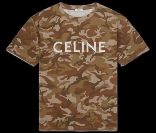 Celine Camo Washed White T-shirt Camouflage