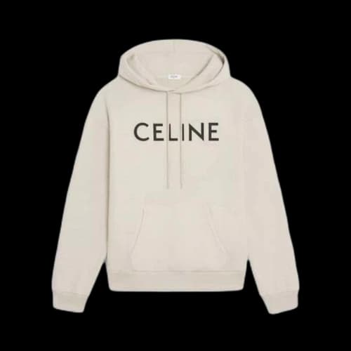 Celine Loose Cotton Fleece Hoodie Cream/Black