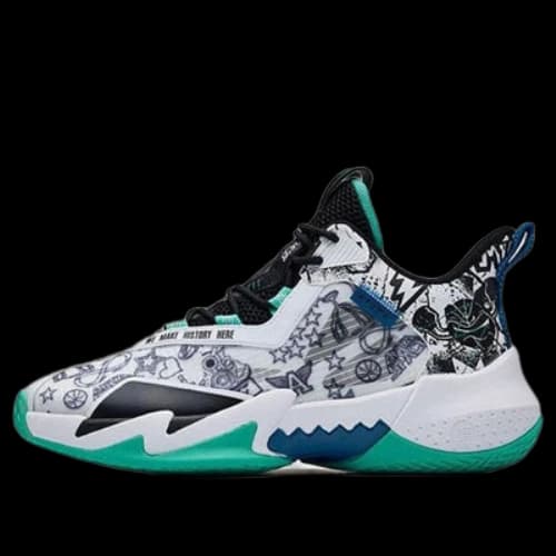 (GS) ANTA Mid Top Basketball Shoes 'White Black Green'
