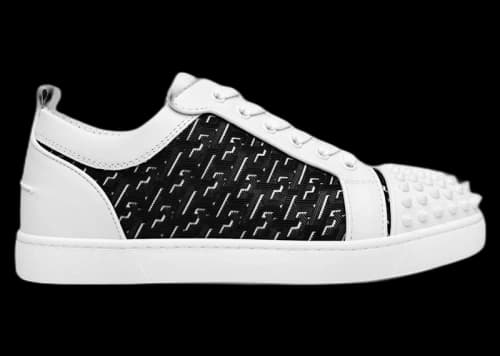 Christian Louboutin Louis Junior Spikes Orlato Flat CL Monogram White Black