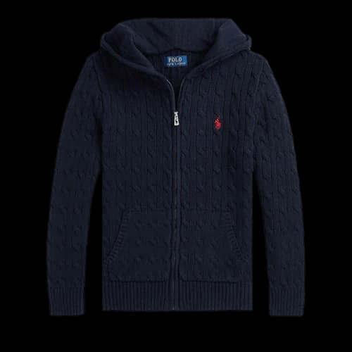 Polo Ralph Lauren Long-Sleeve Cotton Cable Knit Full Zip Hoodie 'Navy'