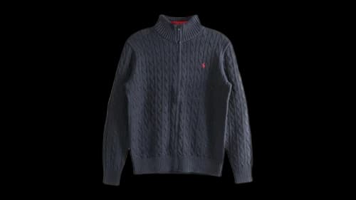 Polo Ralph Lauren Kids Long-Sleeve Cotton Cable Knit Full-Zip Mockneck Sweater Rl Navy