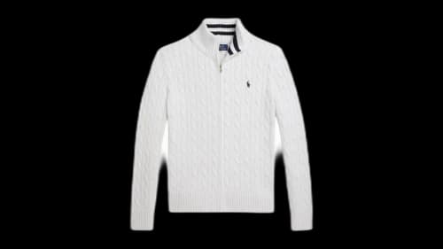 Polo Ralph Lauren Kids Long Sleeve Cotton Cable Knit Full-Zip Mockneck Sweater White
