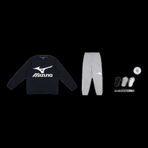 (GS) Mizuno Solid Color Letter Print Sweatshirt Set 'Black Grey'