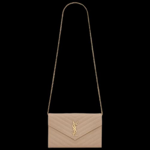 Saint Laurent Cassandre Matelasse Chain Wallet 'Dark Beige'