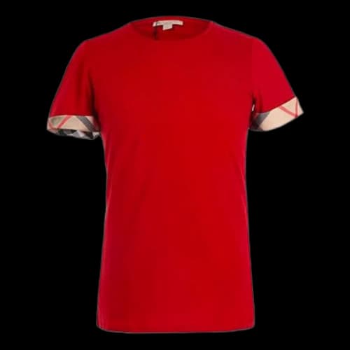 Burberry Cuff Plaid Round Neck Short Sleeve Red