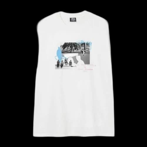 Stussy Unisex SS22 Pink Motel Pig. Dyed Printing Round-neck White