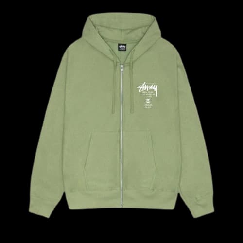Stussy World Tour Zip Hoodie Moss