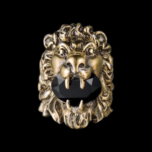 Gucci Lion Head King Ring With Crystal 'Aged Gold/Black'