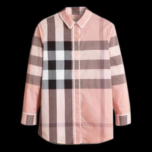 Burberry Pink Lace Long Sleeves Plaid Shirt Pink
