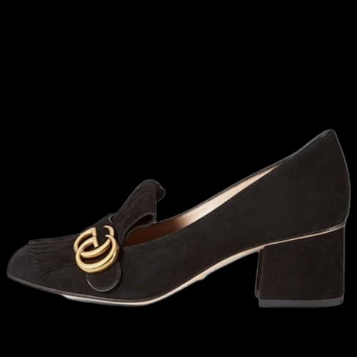 Gucci Marmont Fringed Suede Loafer Mid-Heel 'Black' (Women's)