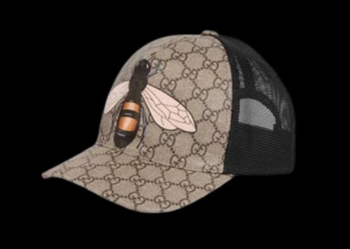 Gucci Bee Print GG Supreme Velcro Strap Baseball Cap Ebony/Beige/Black